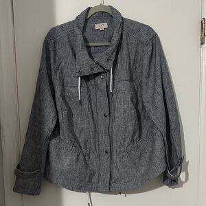 LOFT Plus Women's Charcoal and White Striped Linen/Cotton Blend Utility Jacket